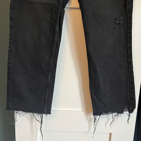 Zara Collection grey high waist button fly straight leg distressed jeans Size 8 - Picture 3 of 5